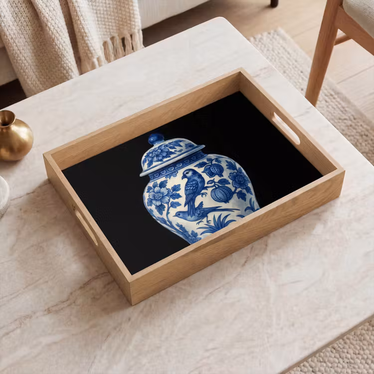 Pot - Delfts Blauw - Bloemen Dienblad Rechthoek middel -sfeer1