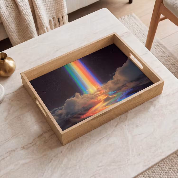 Regenboog - Verticaal - Sterrenhemel - Wolken Dienblad Rechthoek middel -sfeer1