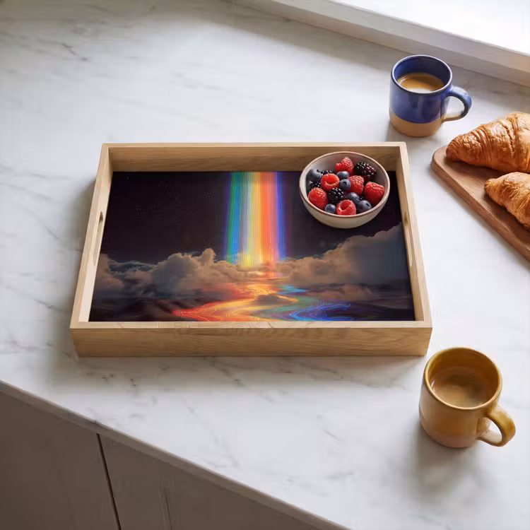 Regenboog - Verticaal - Sterrenhemel - Wolken Dienblad Rechthoek middel -sfeer2