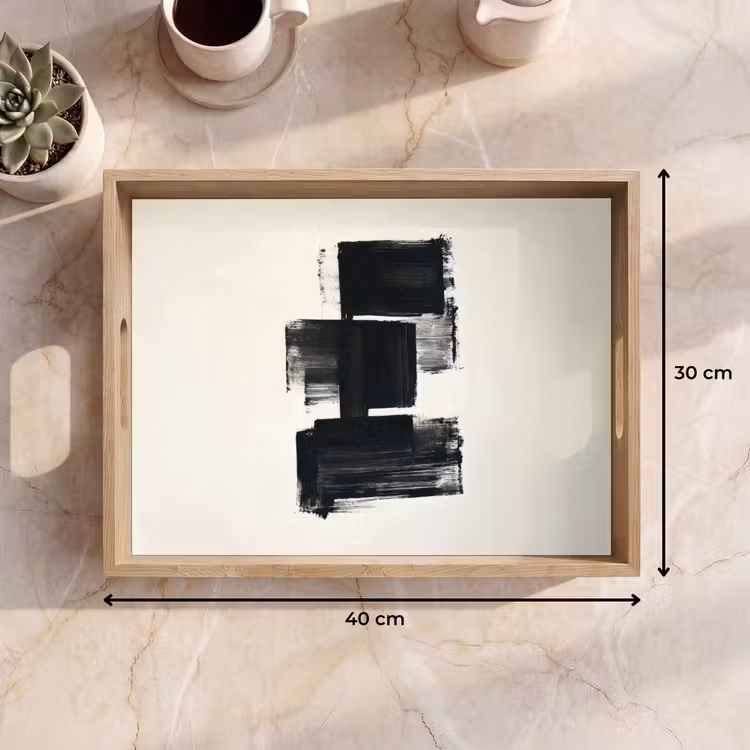 Rechthoeken - Penseelstreken - Abstract - Zwart Dienblad Rechthoek middel -USP_Formaat