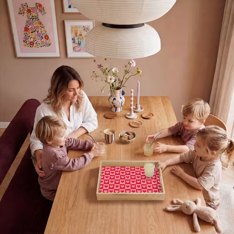Rood - Roze - Schaakbord - Valentijn Dienblad Rechthoek middel -sfeer4