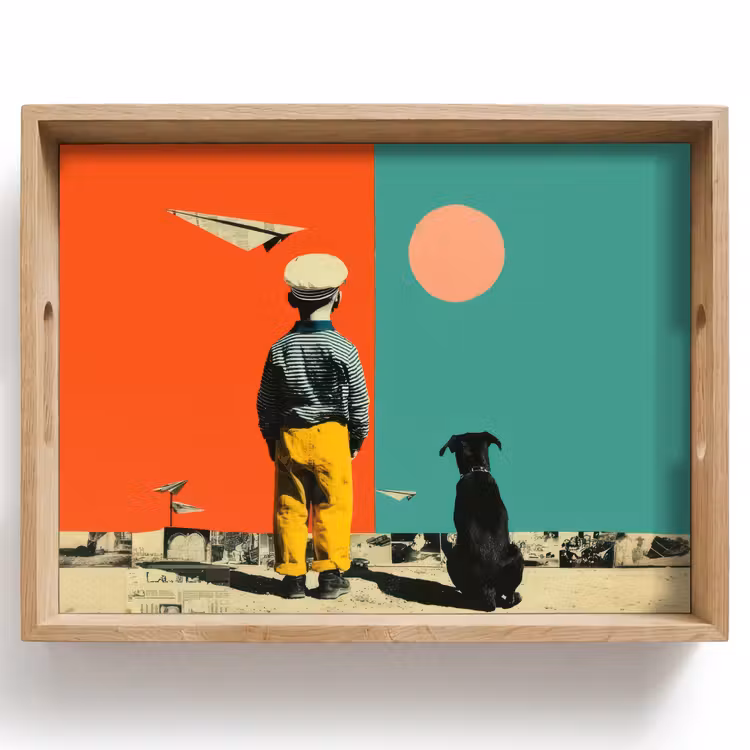 Retro - Jongen - Hond - Rood - Groen Dienblad Rechthoek middel -z3d_shopping