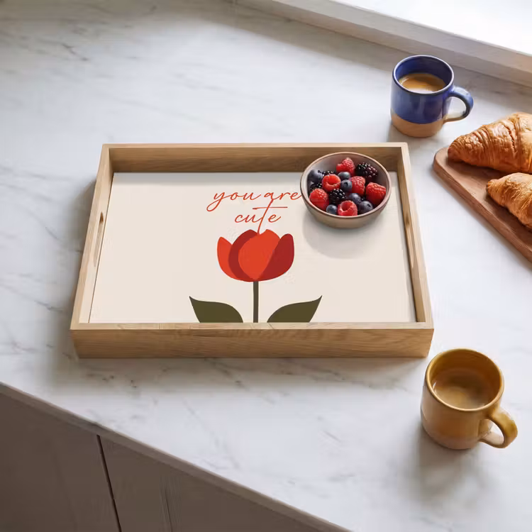 Roos - Rood - Bloem - Valentijn Dienblad Rechthoek middel -sfeer2