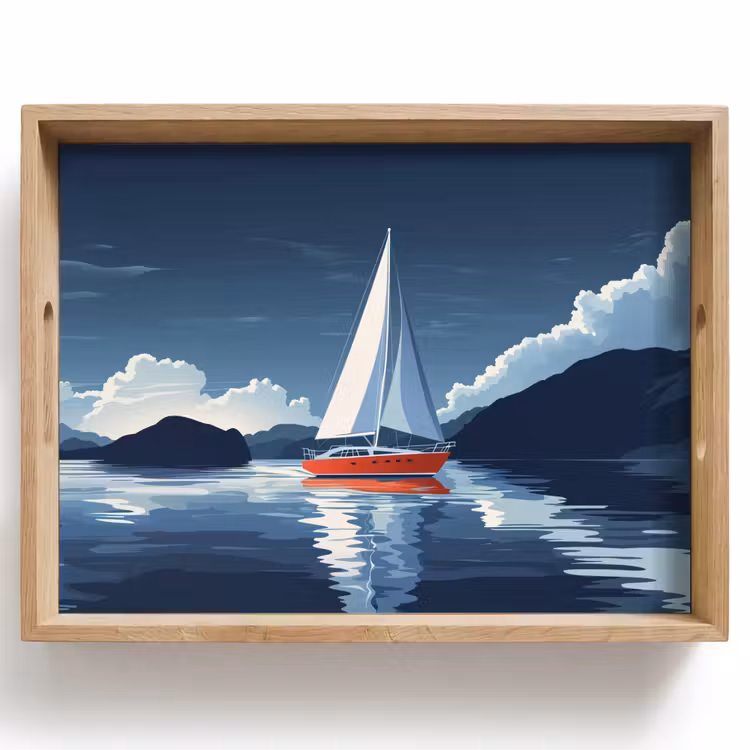 Zeilboot - Donkere bergen - Stilte Dienblad Rechthoek middel -z3d_shopping