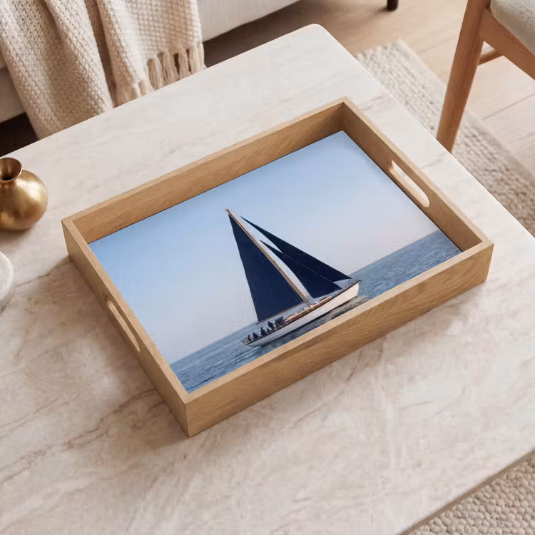 Zeilboot - Zee - Blauw Dienblad Rechthoek middel -sfeer1