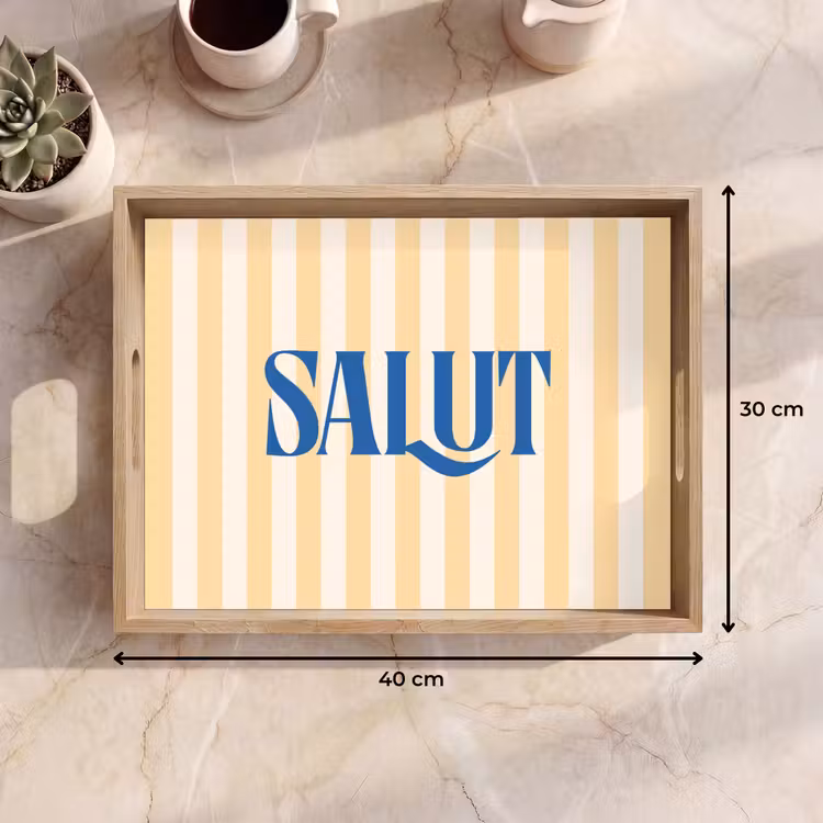 Salut - Quote - Strepen - Geel - Blauw - Wit Dienblad Rechthoek middel -USP_Formaat