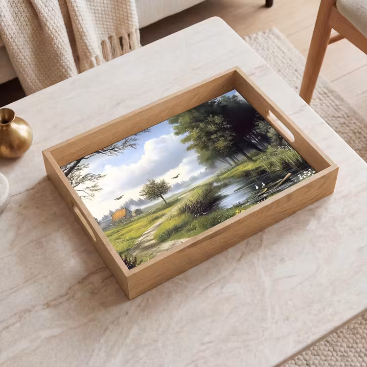 Zandpad - Groen landschap - Water Dienblad Rechthoek middel -sfeer1