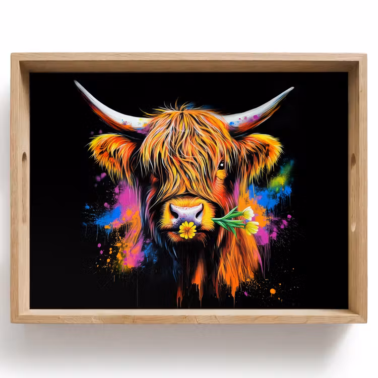 Schotse Hooglander - Graffiti - Kleurrijk - Bloem - Dieren Dienblad Rechthoek middel -z3d_shopping