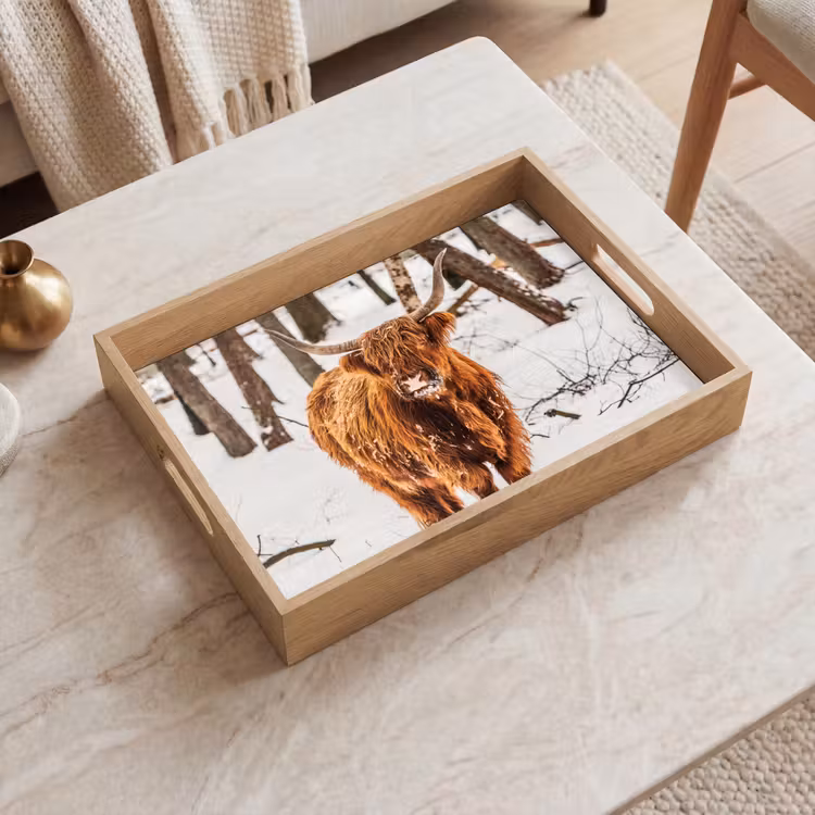 Schotse Hooglander - Sneeuw - Winter - Natuur - Dieren Dienblad Rechthoek middel -sfeer1