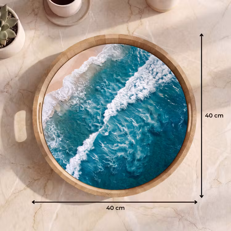 Zee - Strand - Golven - Natuur - Blauw Dienblad Rond middel -USP_Formaat