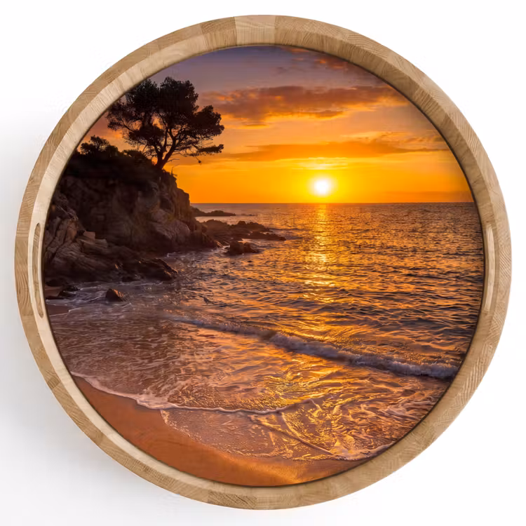 Zee - Kust - Zonsondergang - Natuur - Oranje Dienblad Rond middel -z3d_shopping