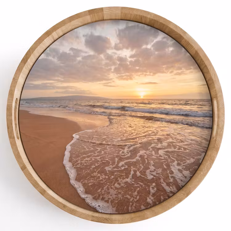 Zee - Kustlijn - Wolken - Landschap - Oranje Dienblad Rond middel -z3d_shopping