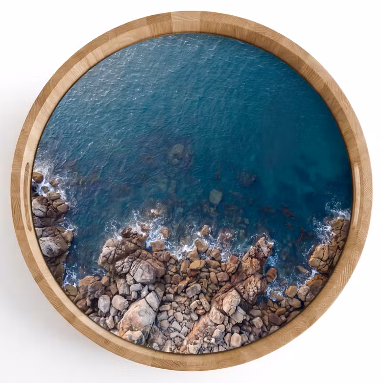 Zee - Kustlijn - Natuur - Abstract - Blauw Dienblad Rond middel -z3d_shopping