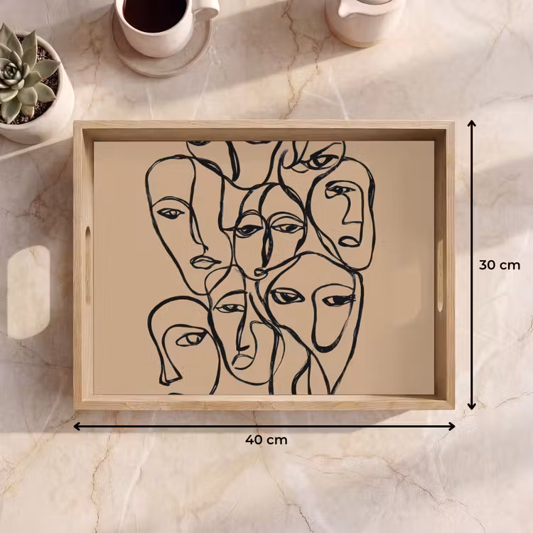 Gezichtenzee - Lijntekening - Abstract Dienblad Rechthoek middel -USP_Formaat