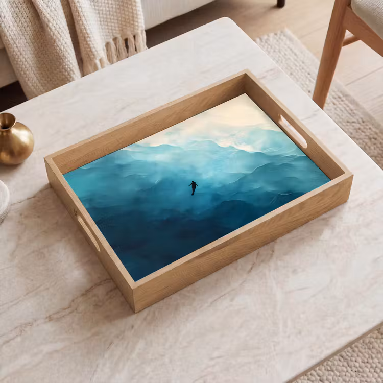 Zee - Silhouet - Abstract - Blauw Dienblad Rechthoek middel -sfeer1