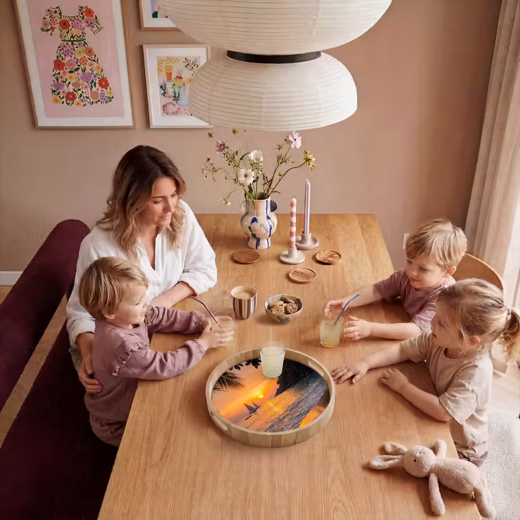 Zee - Zonsondergang - Boot - Natuur - Oranje Dienblad Rond middel -sfeer4
