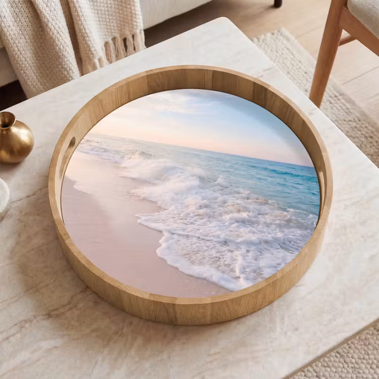 Zee - Golven - Strand - Natuur - Wit Dienblad Rond middel -sfeer1