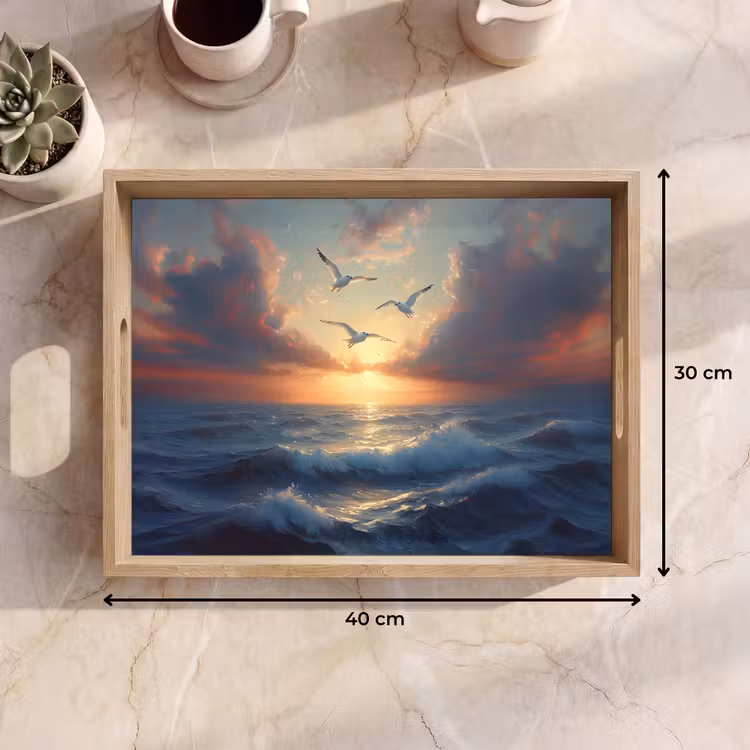 Meeuwen - Zonsondergang - Zee - Wolken Dienblad Rechthoek middel -USP_Formaat