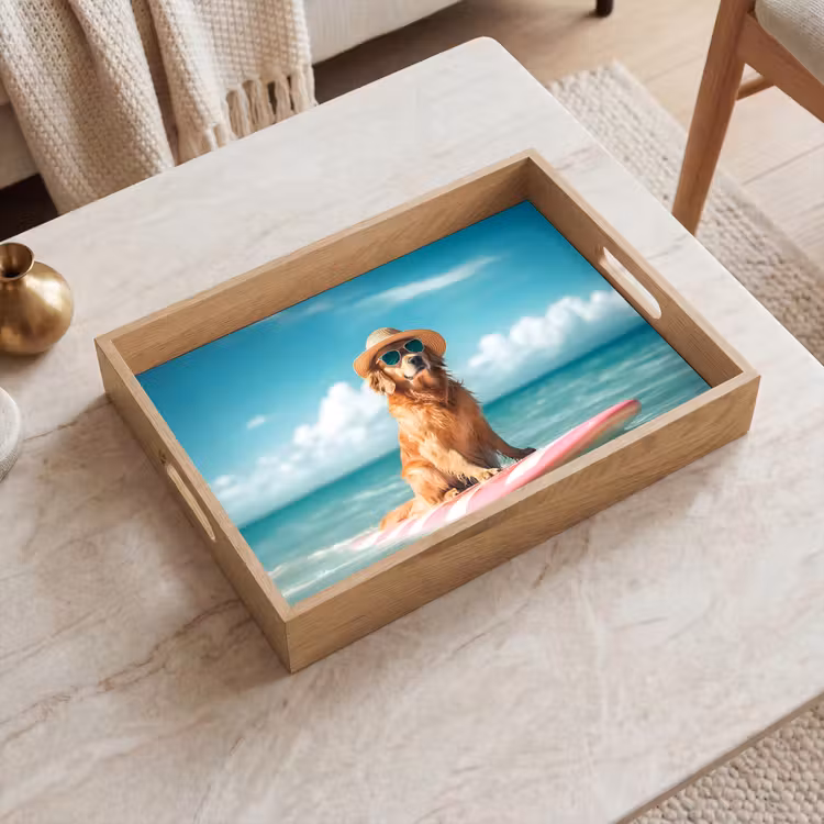 Zeewater - Hond - Golden retriever - Zonnebril Dienblad Rechthoek middel -sfeer1