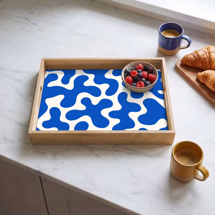 Vormen - Abstract - Blauw - Golven Dienblad Rechthoek middel -sfeer2