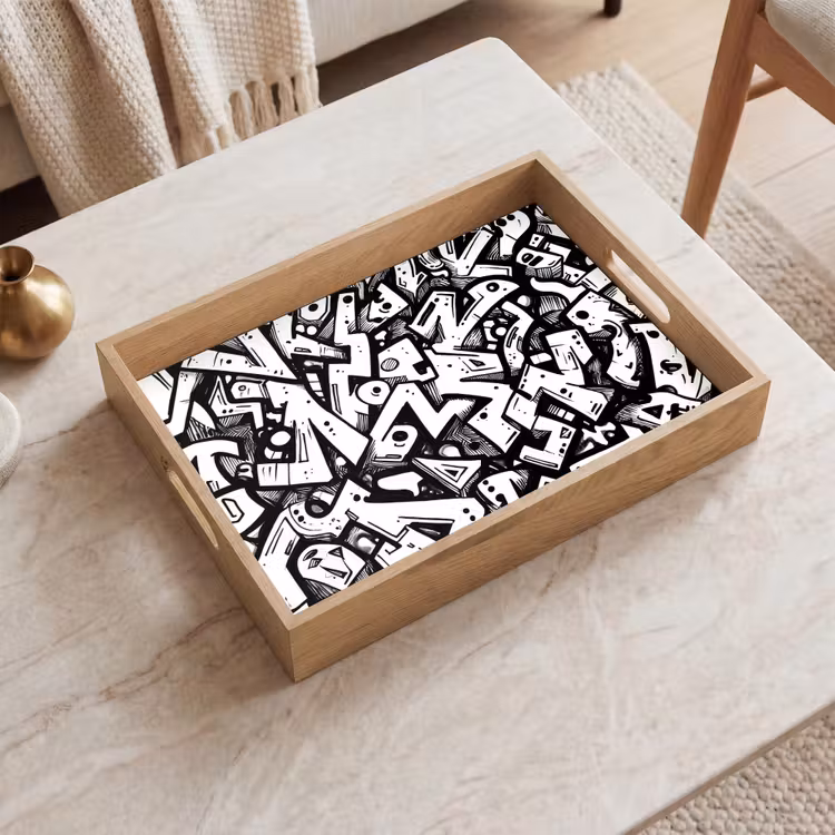 Vormen - Letters - Graffiti - Zwart Dienblad Rechthoek middel -sfeer1