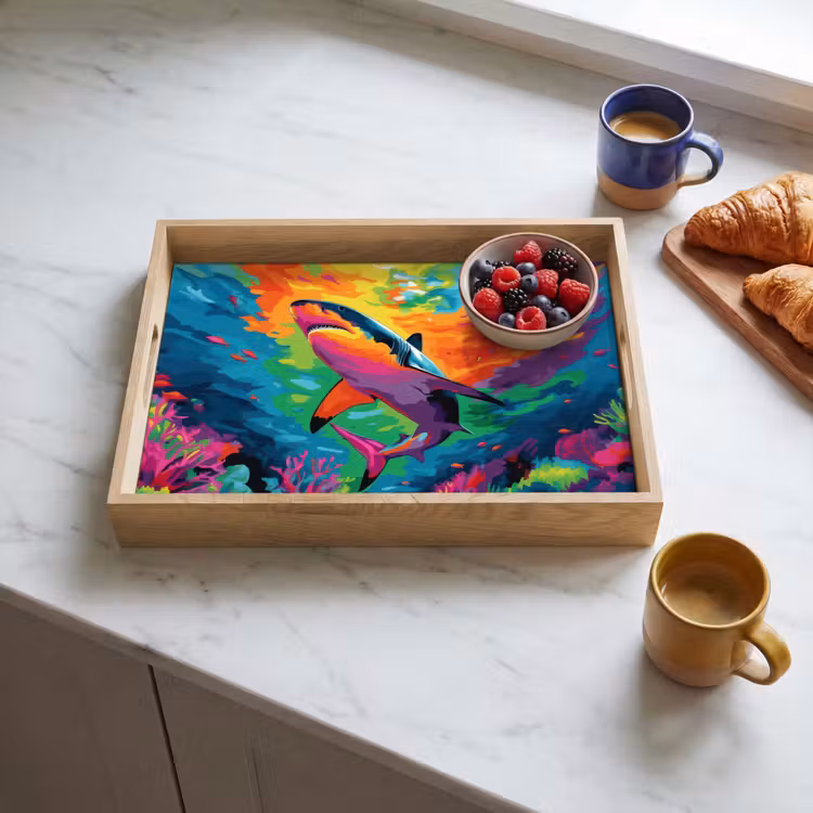 Haai - Koraalrif - Abstract - Kleurrijk Dienblad Rechthoek middel -sfeer2