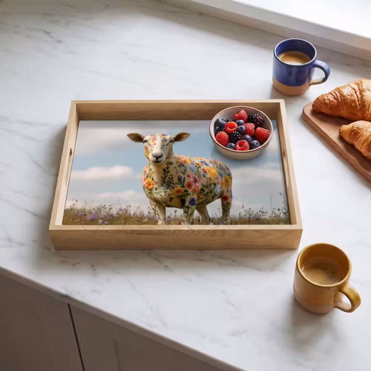 Schaap - Bloemen - Weide Dienblad Rechthoek middel -sfeer2