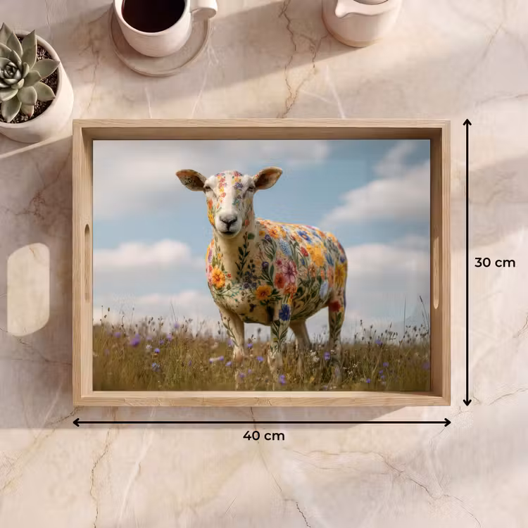 Schaap - Bloemen - Weide Dienblad Rechthoek middel -USP_Formaat