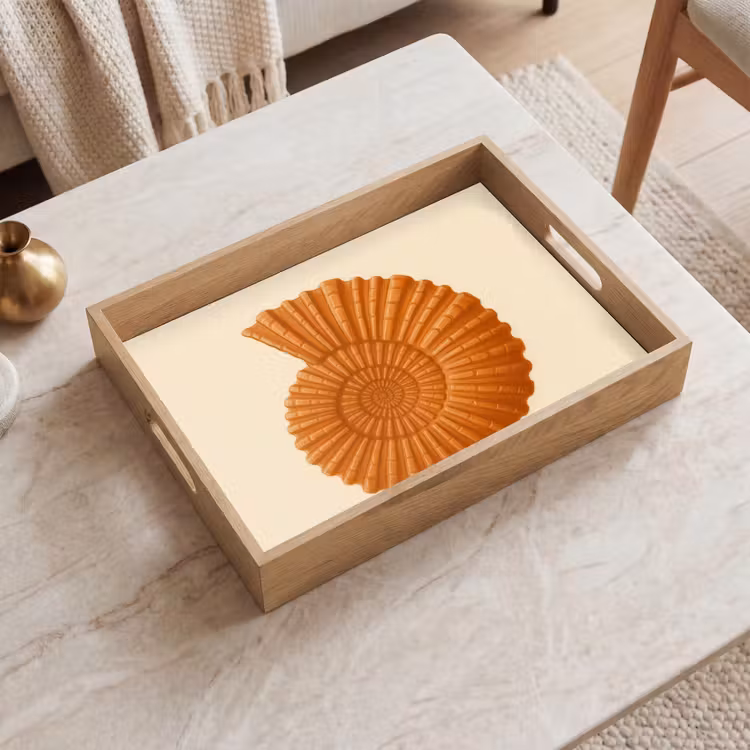 Schelp - Oranje - Ribbels Dienblad Rechthoek middel -sfeer1
