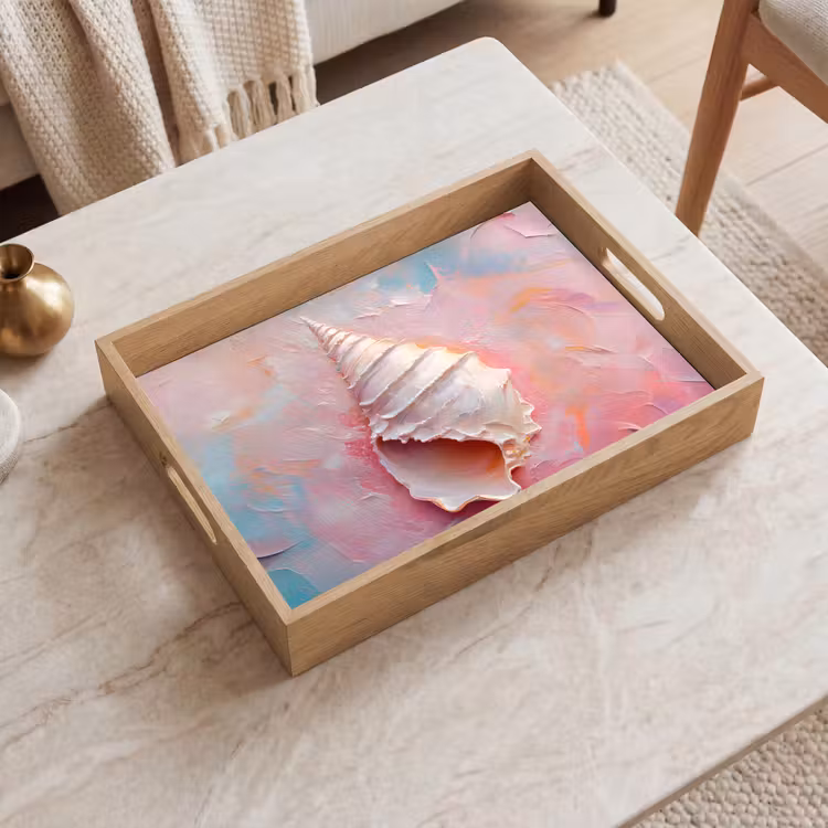 Schelp - Pastel - Pink Dienblad Rechthoek middel -sfeer1