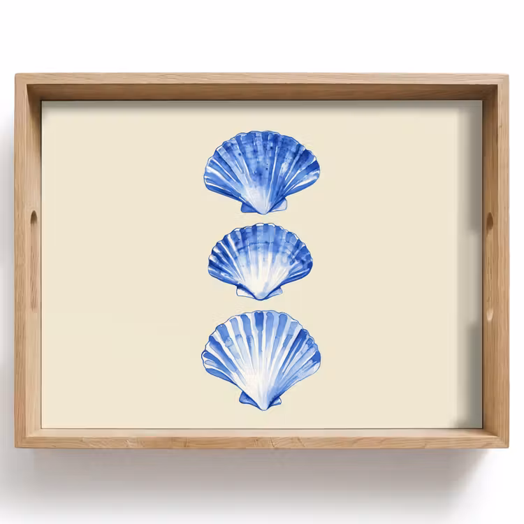 Schelpen - Blauw - Beige Dienblad Rechthoek middel -z3d_shopping