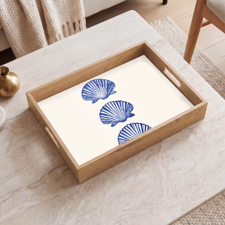 Schelpen - Blauw - Patroon Dienblad Rechthoek middel -sfeer1