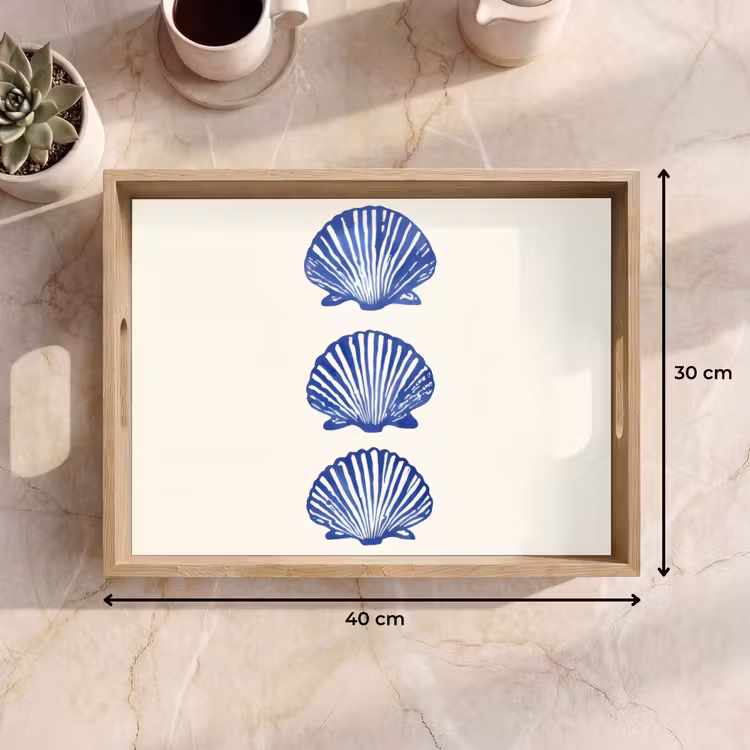 Schelpen - Blauw - Patroon Dienblad Rechthoek middel -USP_Formaat