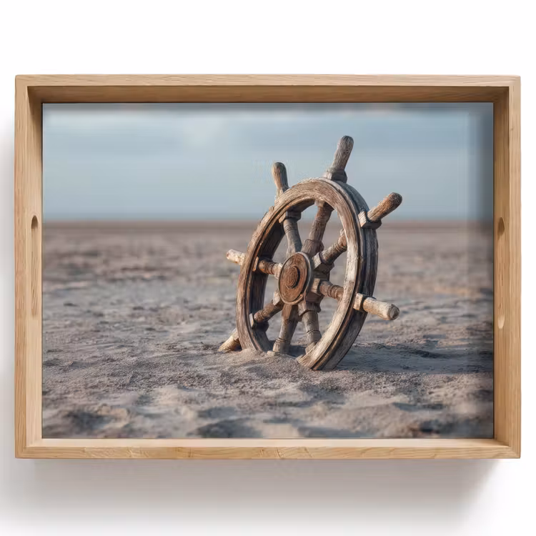Scheepsstuur - Hout - Bruin - Zand Dienblad Rechthoek middel -z3d_shopping
