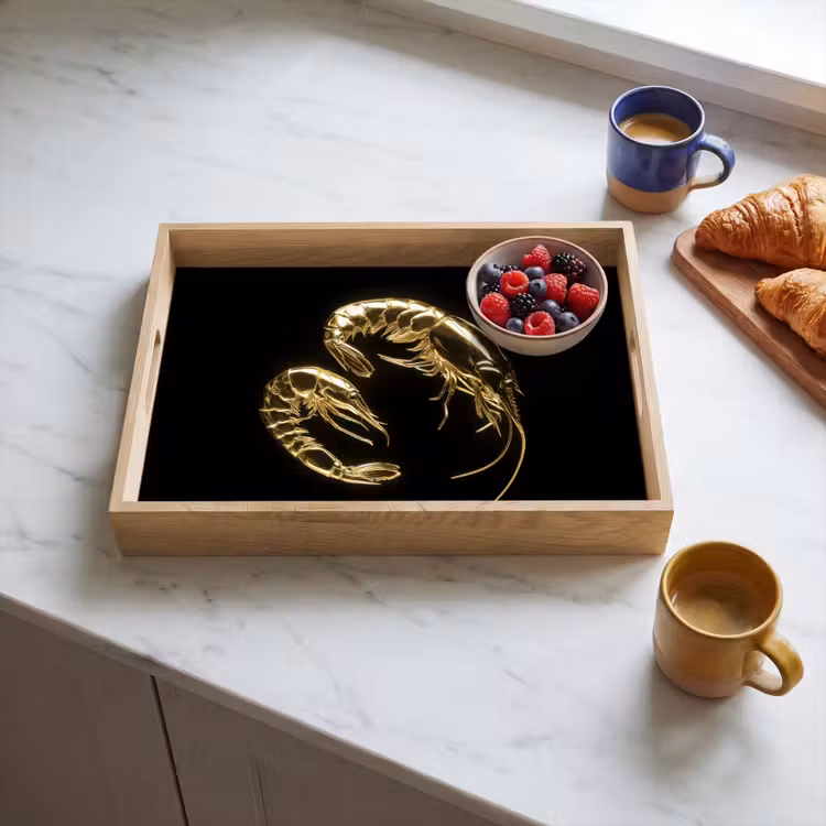Garnalen - Zwart - Goud - Dieren Dienblad Rechthoek middel -sfeer2