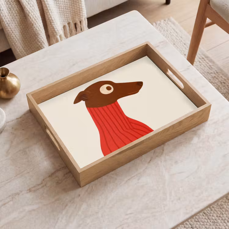 Silhouet - Hond - Trui - Rood Dienblad Rechthoek middel -sfeer1