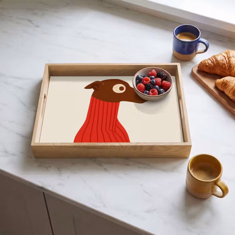 Silhouet - Hond - Trui - Rood Dienblad Rechthoek middel -sfeer2