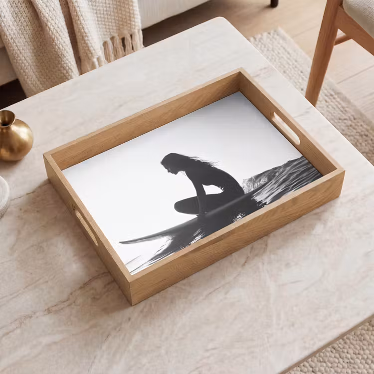 Silhouet - Vrouw - Surfplank - Water Dienblad Rechthoek middel -sfeer1