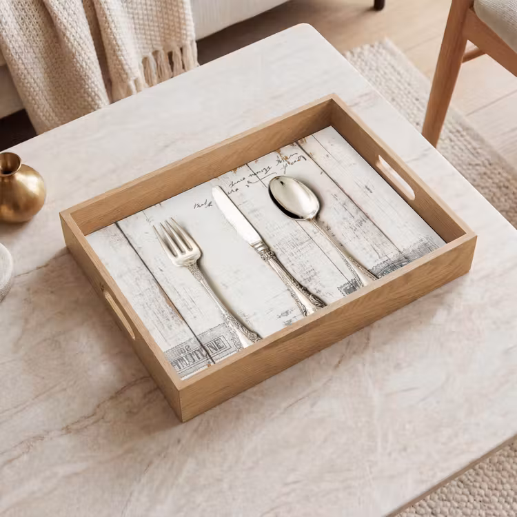 Zilver - Bestek - Hout Dienblad Rechthoek middel -sfeer1