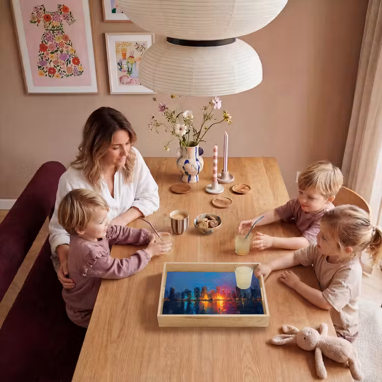 Skyline - Penseelstreken - Donkerblauw - Lichtgevend Dienblad Rechthoek middel -sfeer4