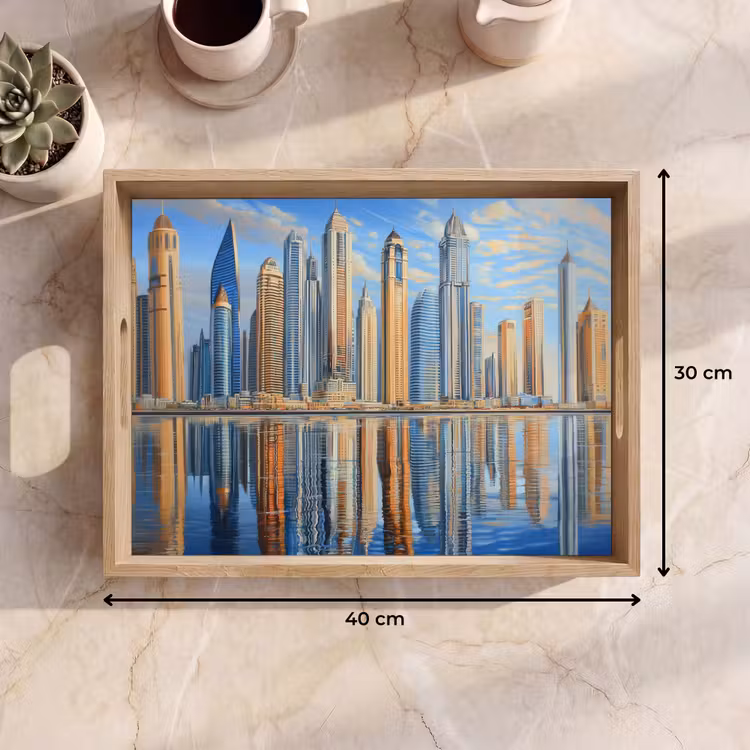 Skyline - Wolkenkrabbers - Water - Blauw Dienblad Rechthoek middel -USP_Formaat