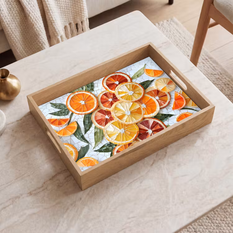 Schijfjes - Fruit - Oranje - Mozaïek Dienblad Rechthoek middel -sfeer1
