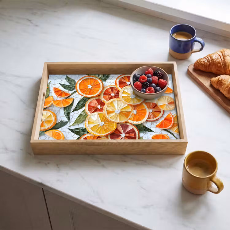 Schijfjes - Fruit - Oranje - Mozaïek Dienblad Rechthoek middel -sfeer2