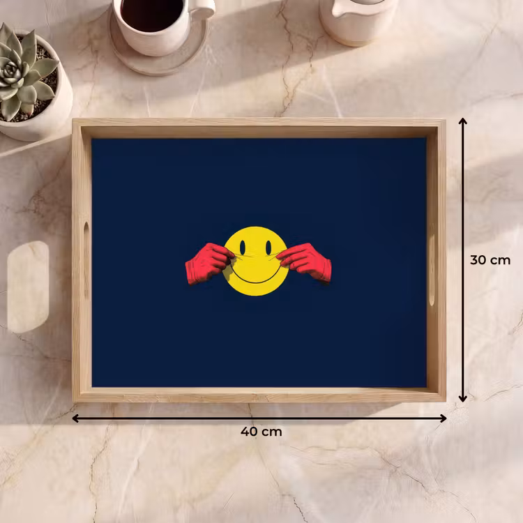 Smiley - Geel - Handen - Minimalistisch Dienblad Rechthoek middel -USP_Formaat