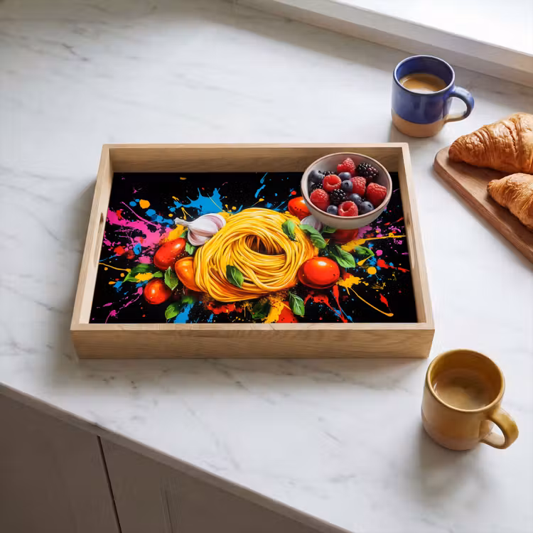Spaghetti - Graffiti - Verf - Kleurrijk - Eten - Modern Dienblad Rechthoek middel -sfeer2