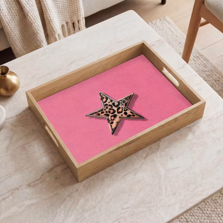 Ster - Luipaard - Print - Roze Dienblad Rechthoek middel -sfeer1