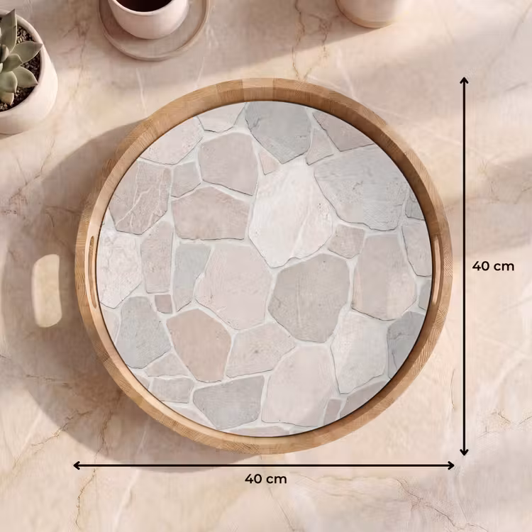 Steen - Patroon - Textuur - Beige Dienblad Rond middel -USP_Formaat