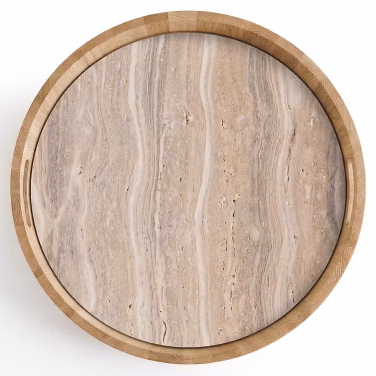 Steen - Patroon - Textuur - Natuurlijk - Beige Dienblad Rond middel -z3d_shopping
