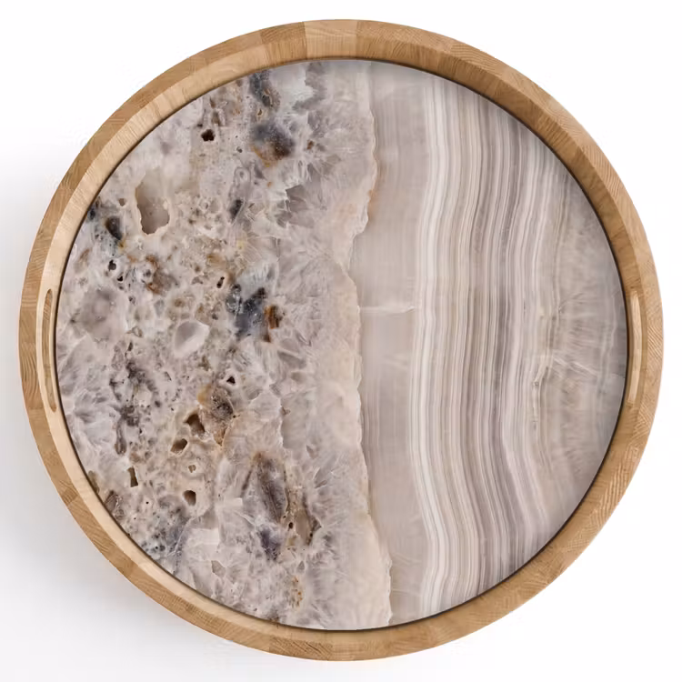 Steen - Textuur - Abstract - Beige - Wit Dienblad Rond middel -z3d_shopping