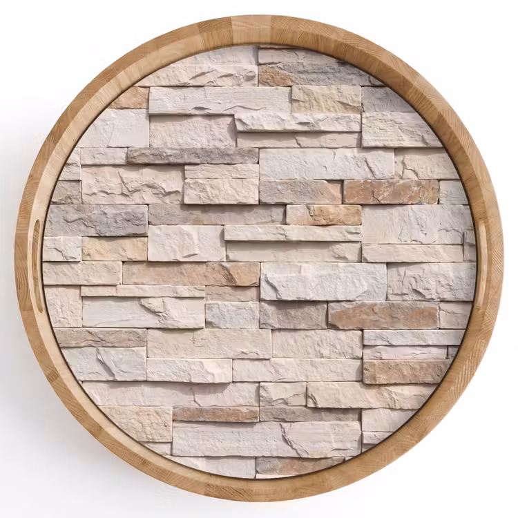Steen - Muur - Textuur - Rustiek - Beige Dienblad Rond middel -z3d_shopping